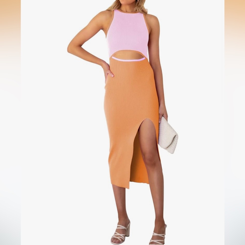 Pink & Orange Cut Out sweater midi dress NEW